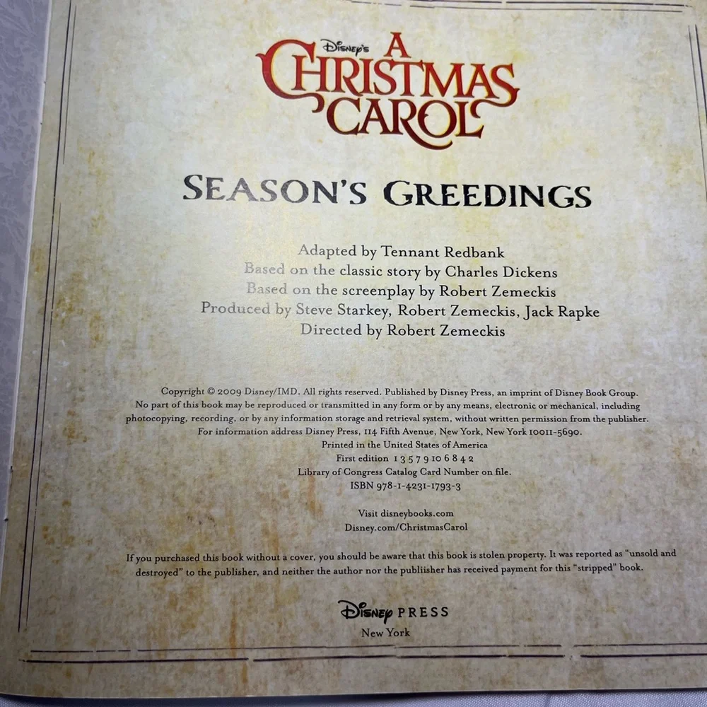 Season’s‎ Greedings Disney A Christmas Carol PB 2009 Redbank Tennant EUC